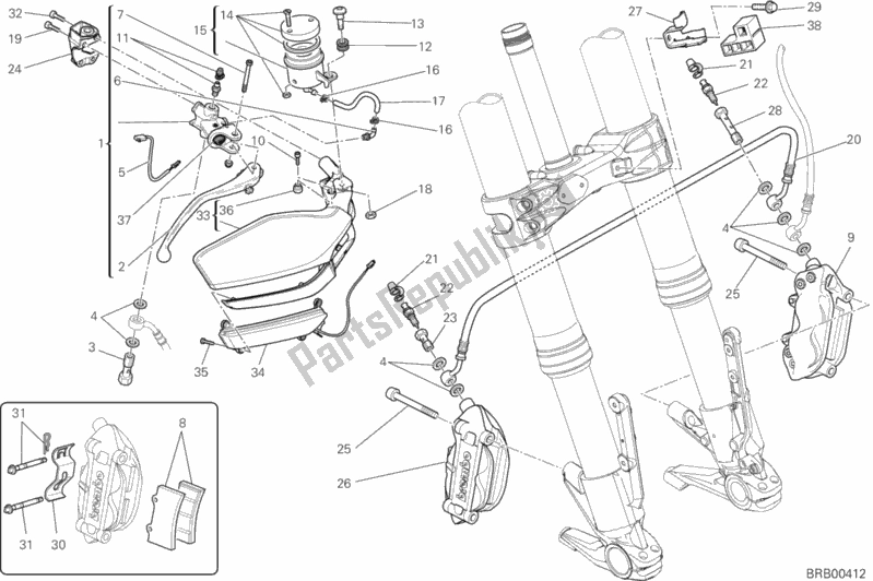 Tutte le parti per il Sistema Frenante Anteriore del Ducati Multistrada 1200 S Touring Brasil 2015